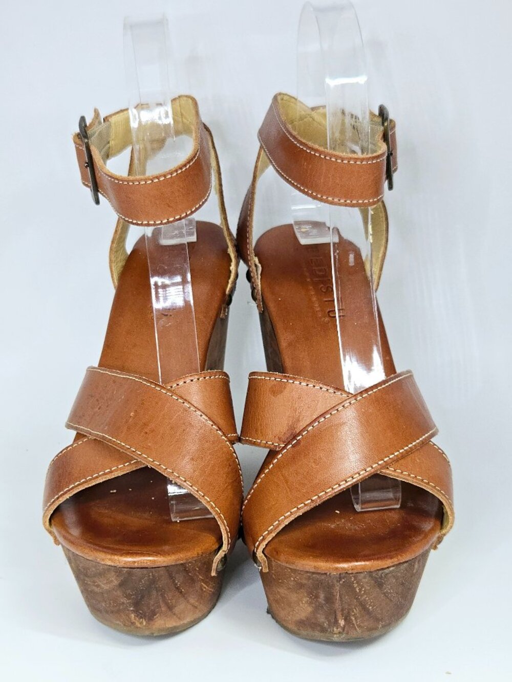 BED|STU Madeline Leather Wooden Platform Sandal - Cognac - Size 6.5 (RARE/EUC)